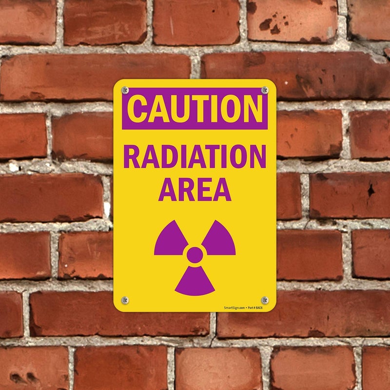 SmartSign 10 x 7 inch â€œCaution - Radiation Areaâ€ OSHA Sign with Symbol, Digitally Printed, 55 mil HDPE Plastic, Purple and Yellow - Image 3